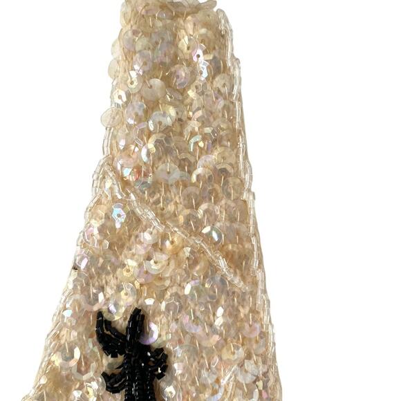 Vintage Ivory Cream Black Sequin Beaded Tank with Fringe Trim size medium - Picture 4 of 8